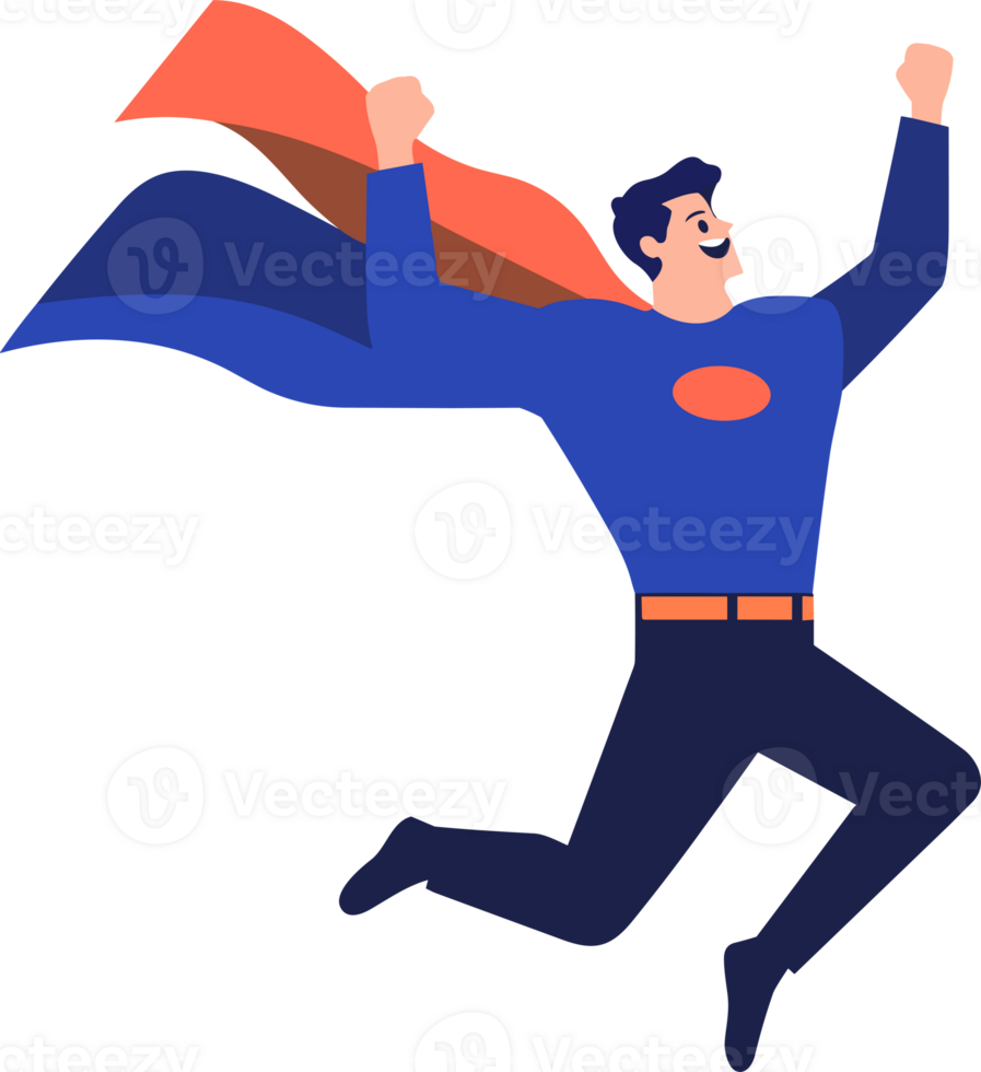 Hand Drawn Male businessman with hero cape in flat style png