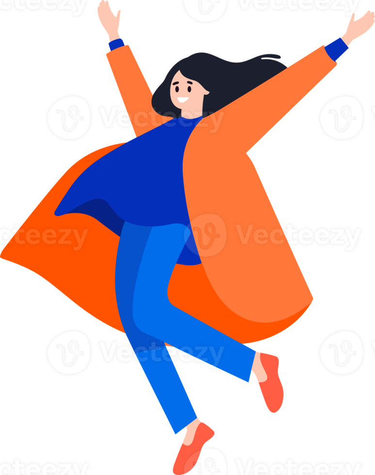 Hand Drawn Business woman with hero cape in flat style png