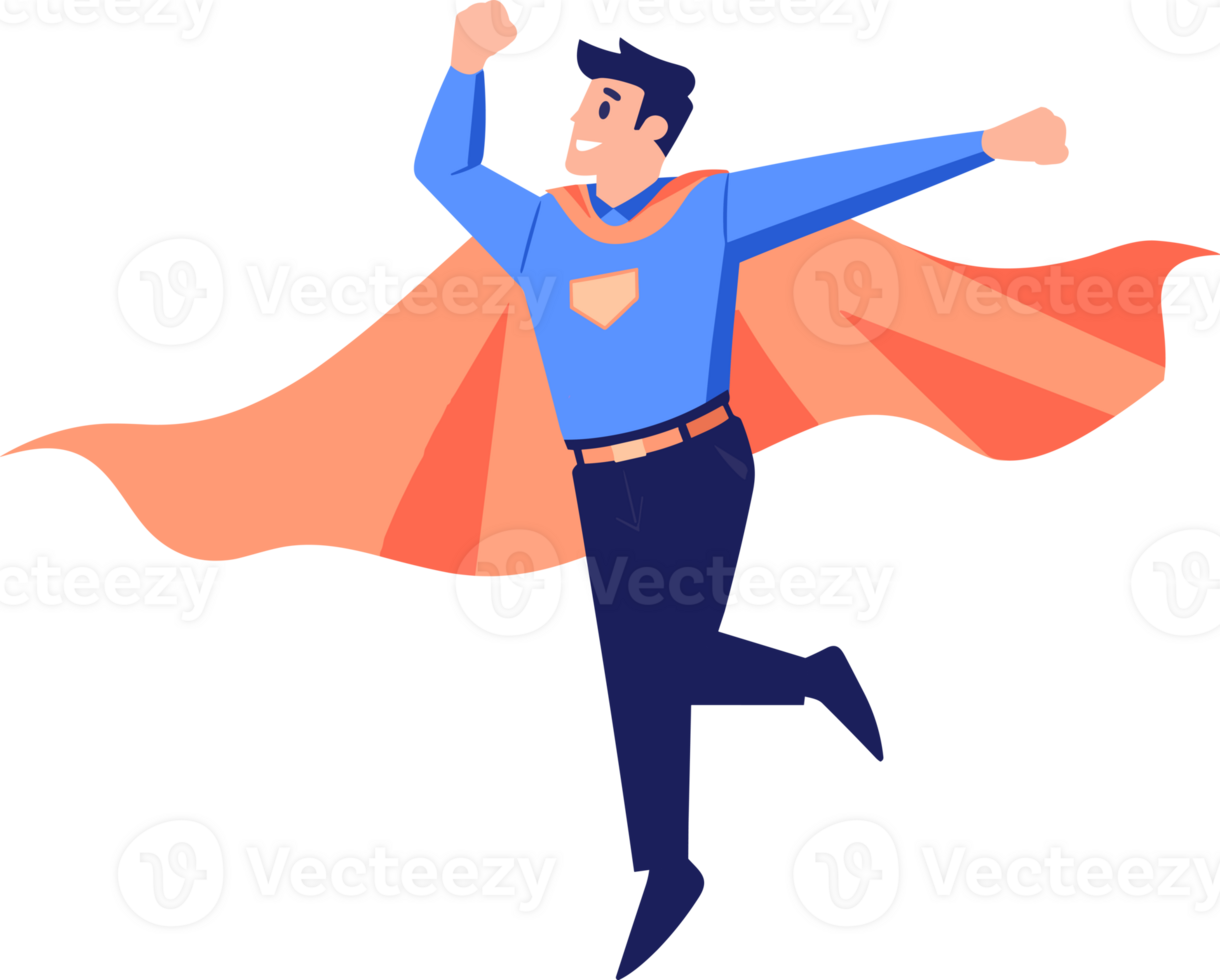 Hand Drawn Male businessman with hero cape in flat style png