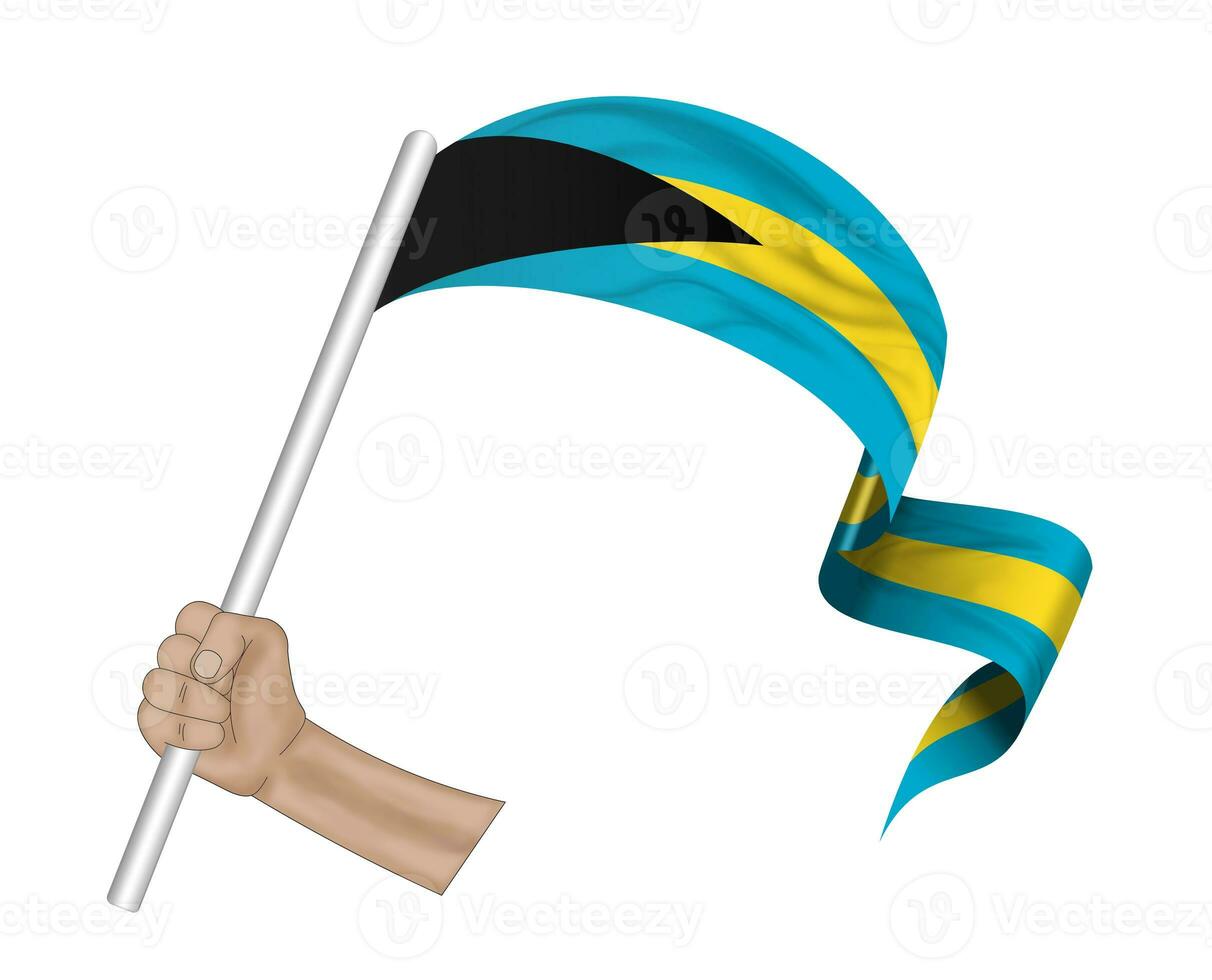 3D Flag on ribbon in hand photo