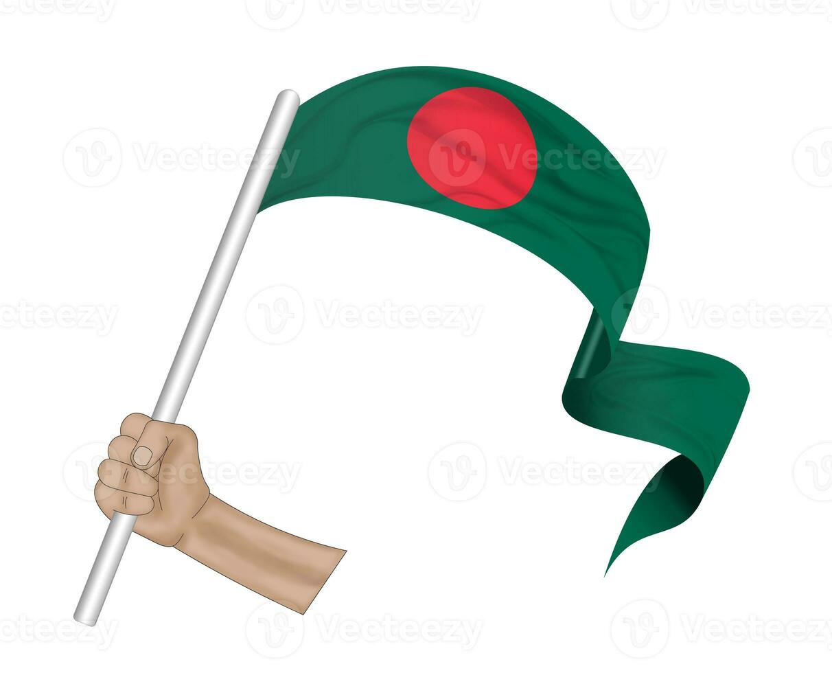 3D Flag on ribbon in hand photo