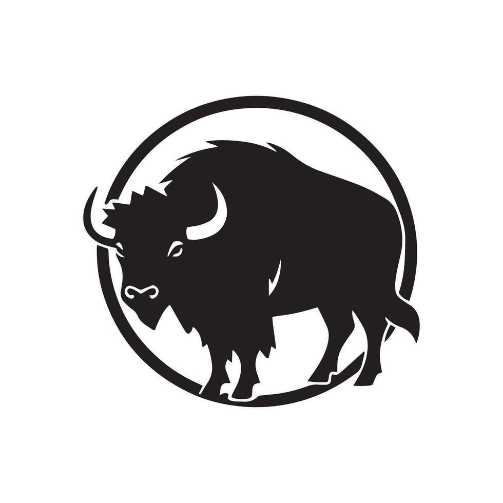 minimal and abstract logo of ox icon standing bull vector silhouette isolated design art in circle