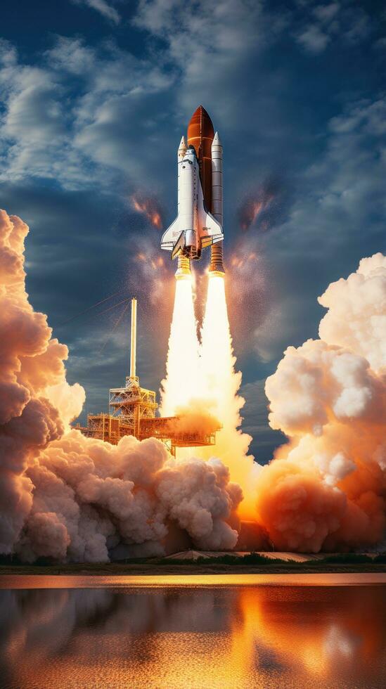 Space shuttle launching into the sky photo