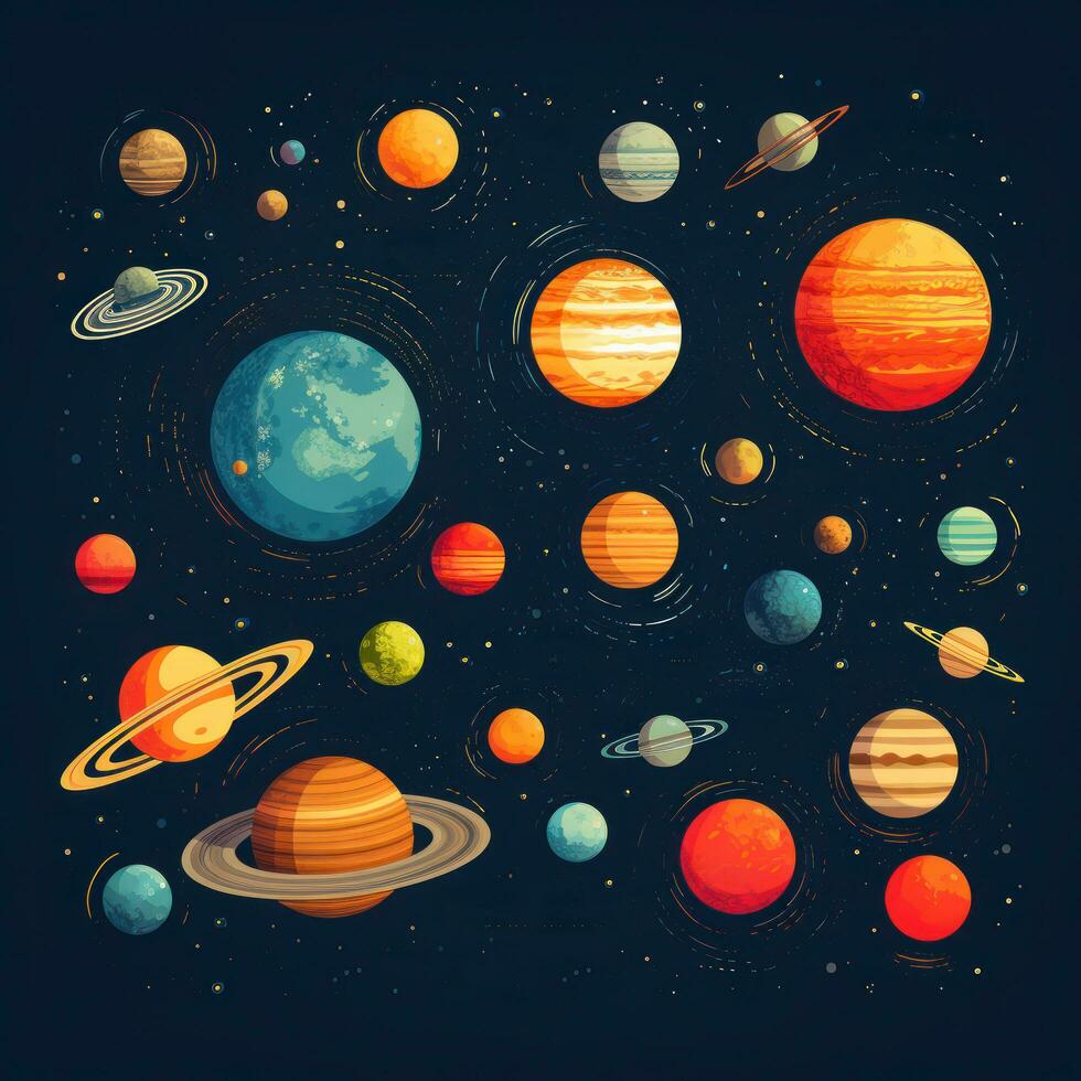 Planets in our solar system with vibrant colors photo