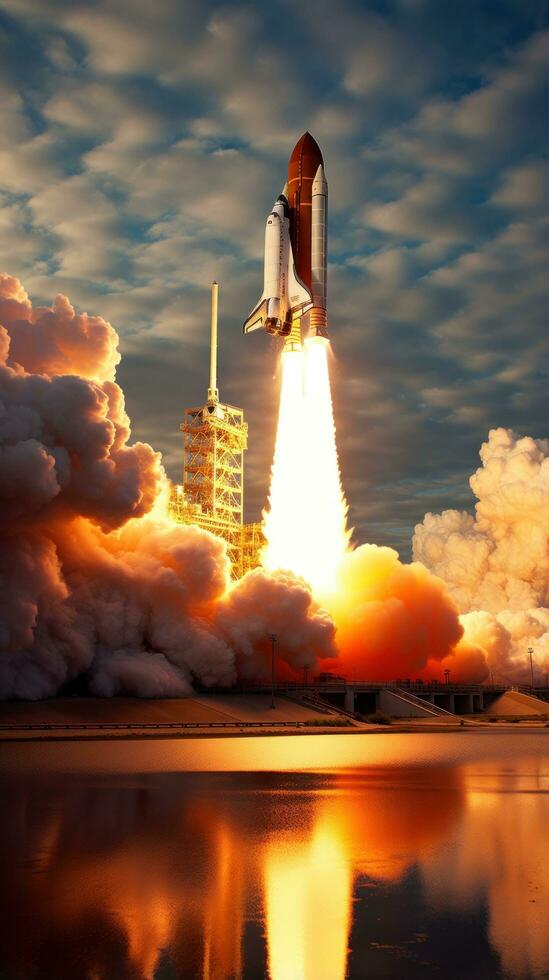 Space shuttle launching into the sky photo