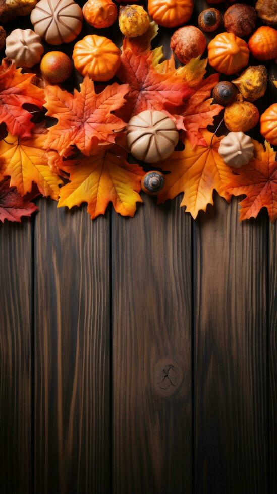 Autumn leaves arranged around Happy Thanksgiving sign photo