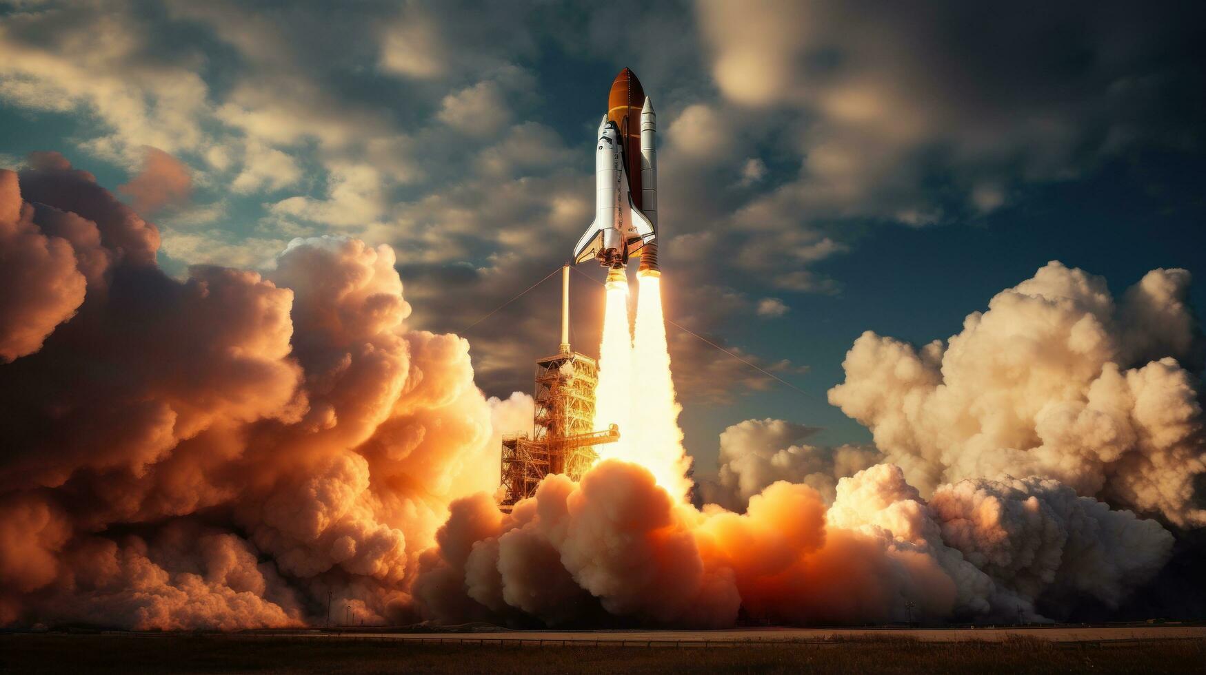 Space shuttle launching into the sky photo