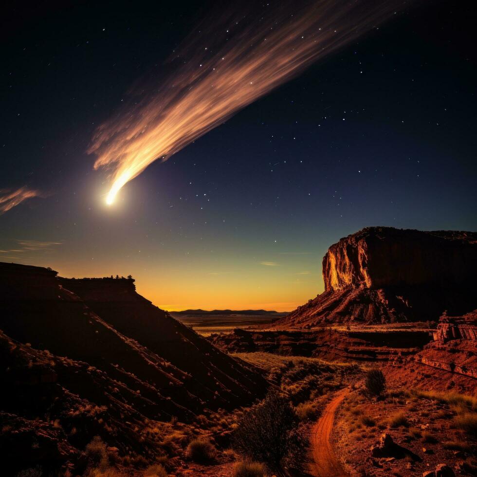 Comet streaking through the night sky photo