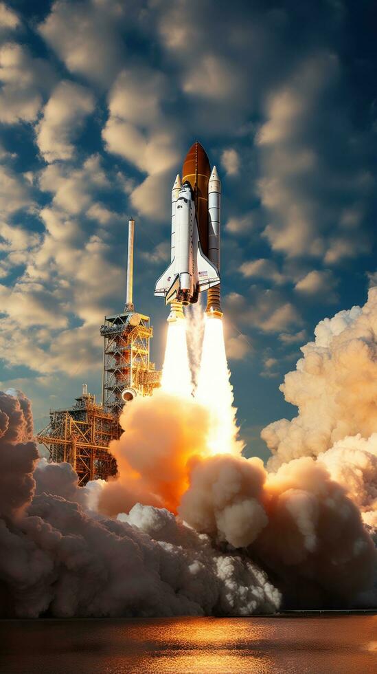 Space shuttle launching into the sky photo