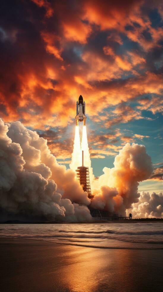 Space shuttle launching into the sky photo