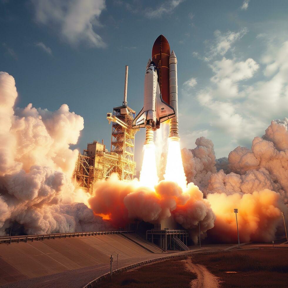 Space shuttle launching into the sky photo