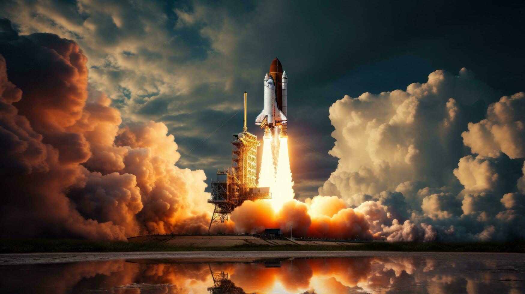 Space shuttle launching into the sky photo