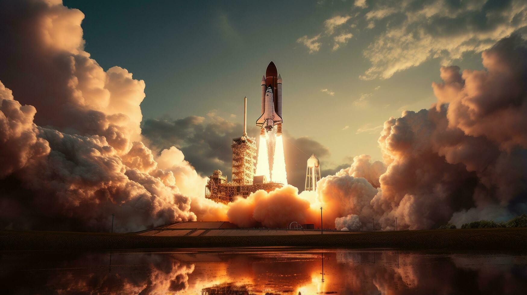 Space shuttle launching into the sky photo