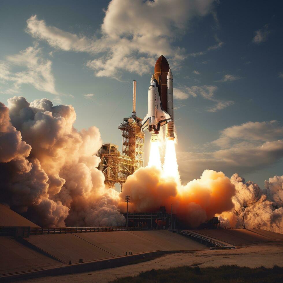 Space shuttle launching into the sky photo