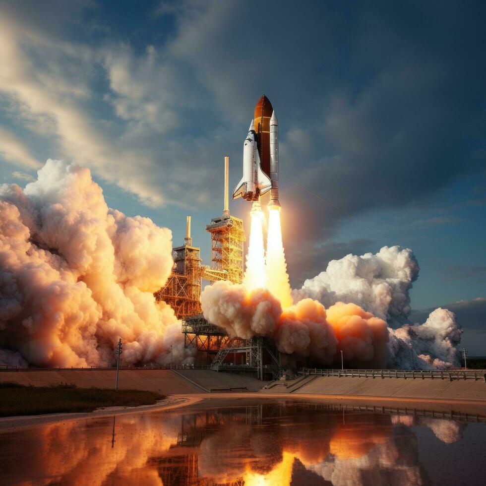 Space shuttle launching into the sky photo