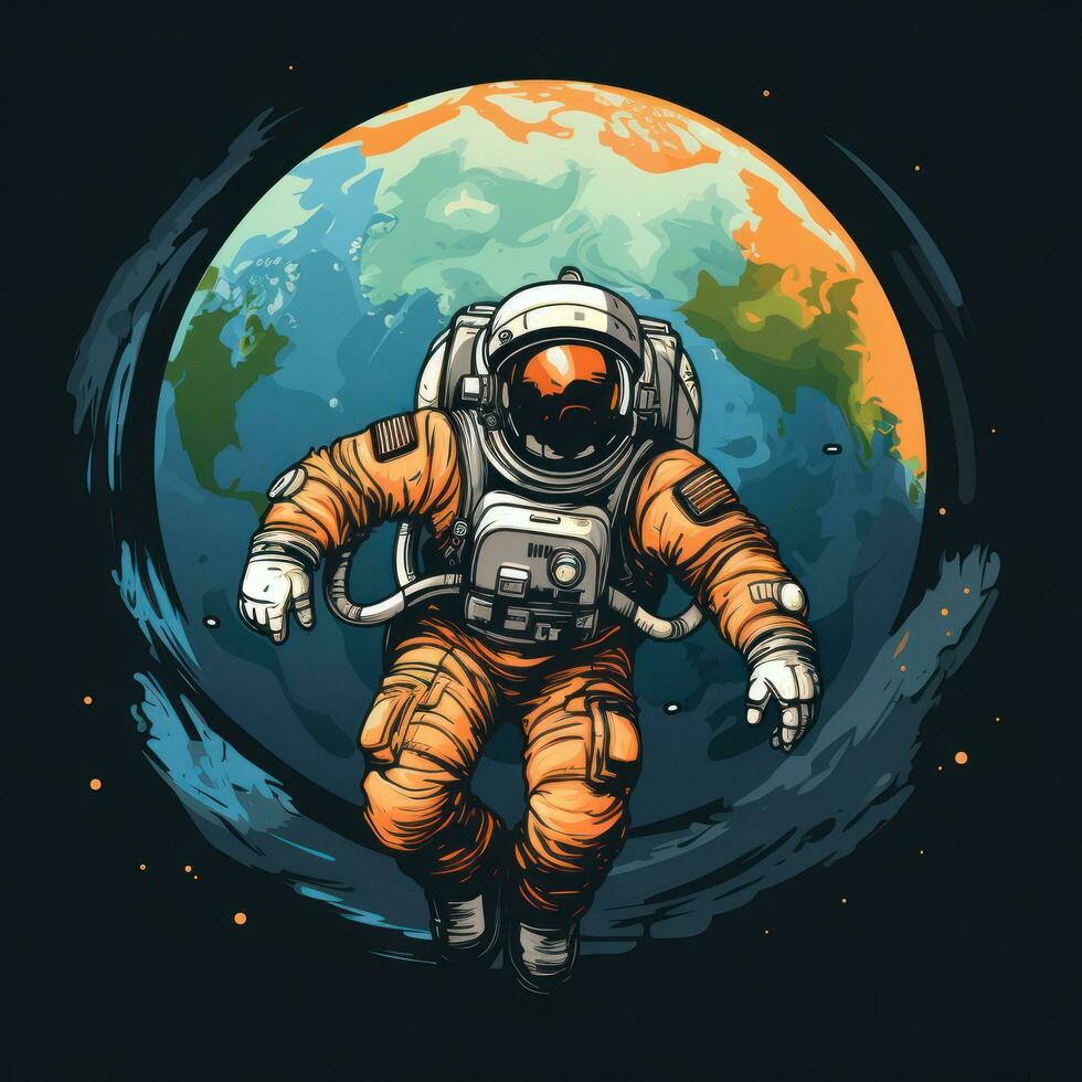Astronaut exploring surface of a distant planet photo