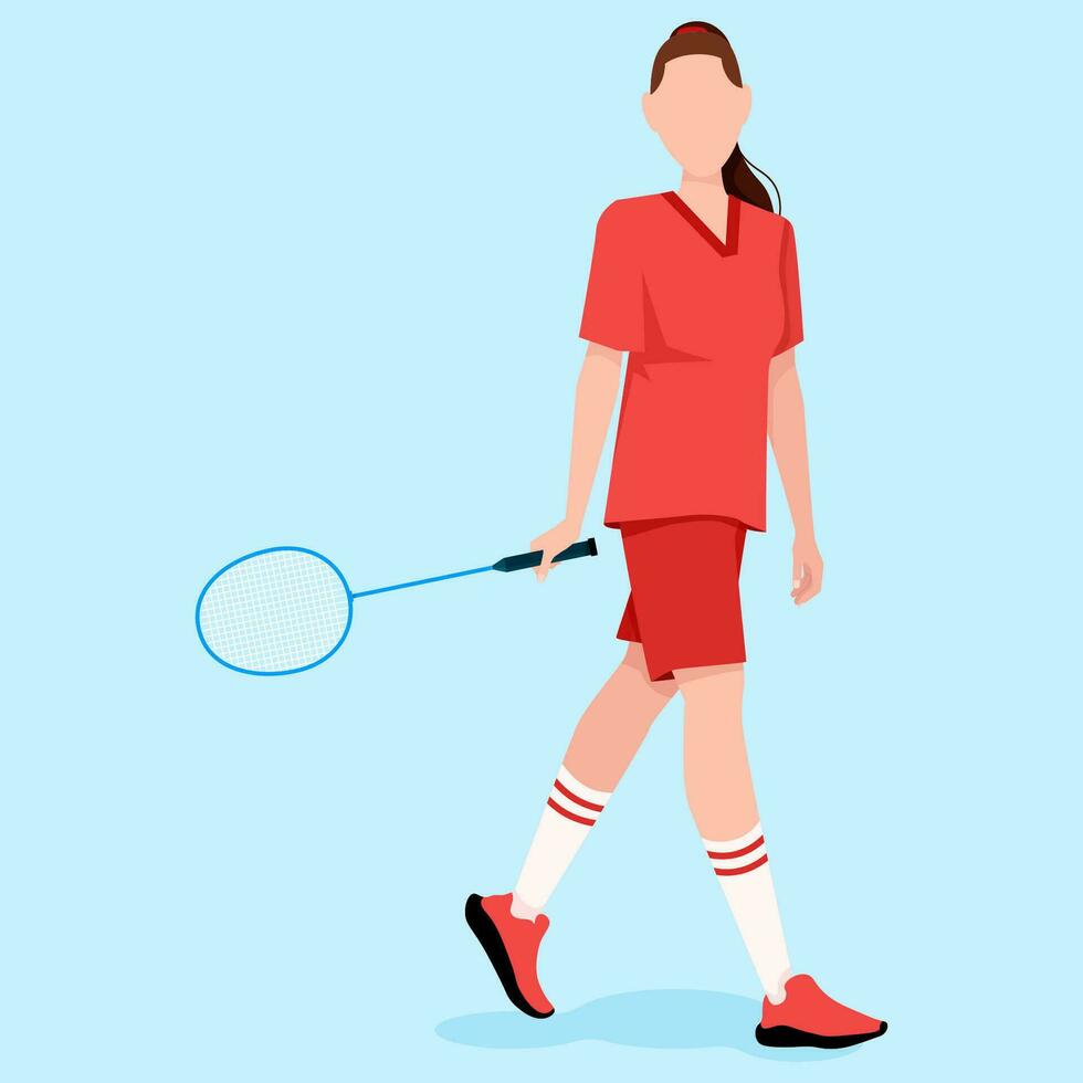 mujer atleta en ropa de deporte y bádminton raqueta vector