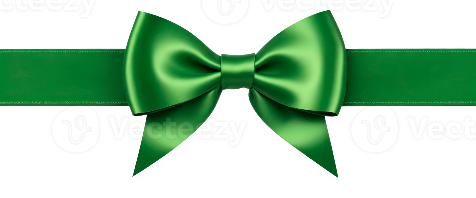 Green ribbon and bow isolated on transparent background. Generative AI png
