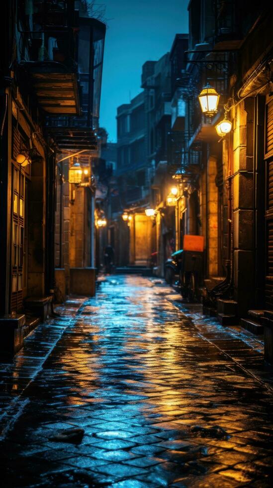 Moody, atmospheric alleyways and backstreets at night photo