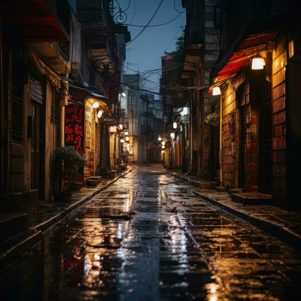 Moody, atmospheric alleyways and backstreets at night photo