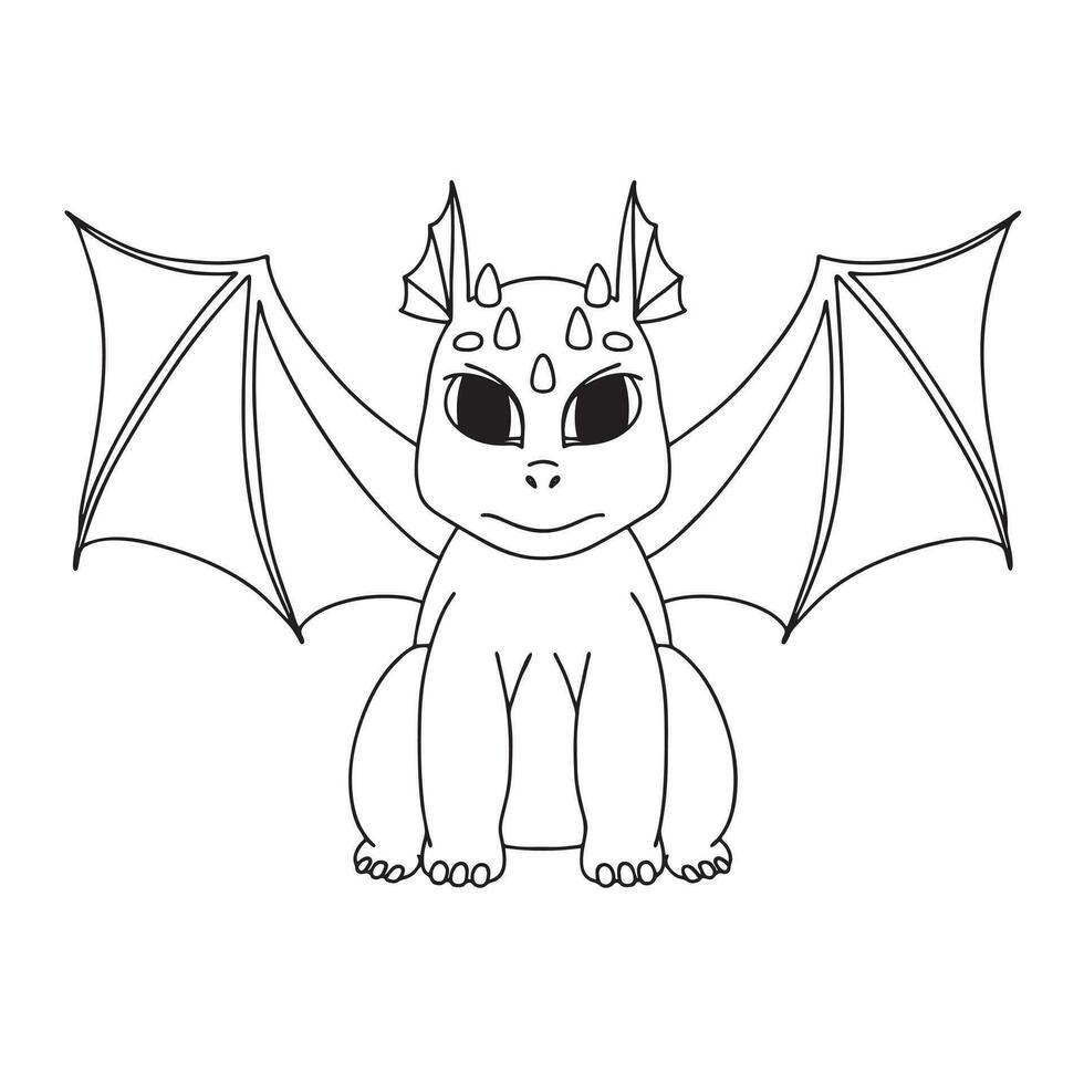 Little cute cartoon dragon. Vector illustration. Black and white illustration for a coloring book