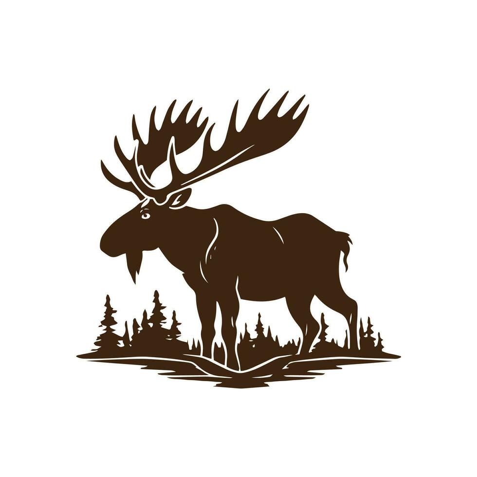 minimal and abstract moose logo elk icon deer silhouette reindeer vector standing caribou shape