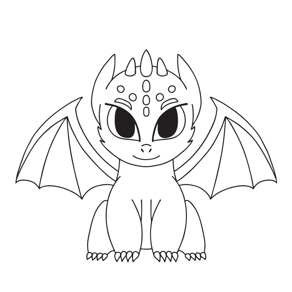 Little cute cartoon dragon. Vector illustration. Black and white illustration for a coloring book