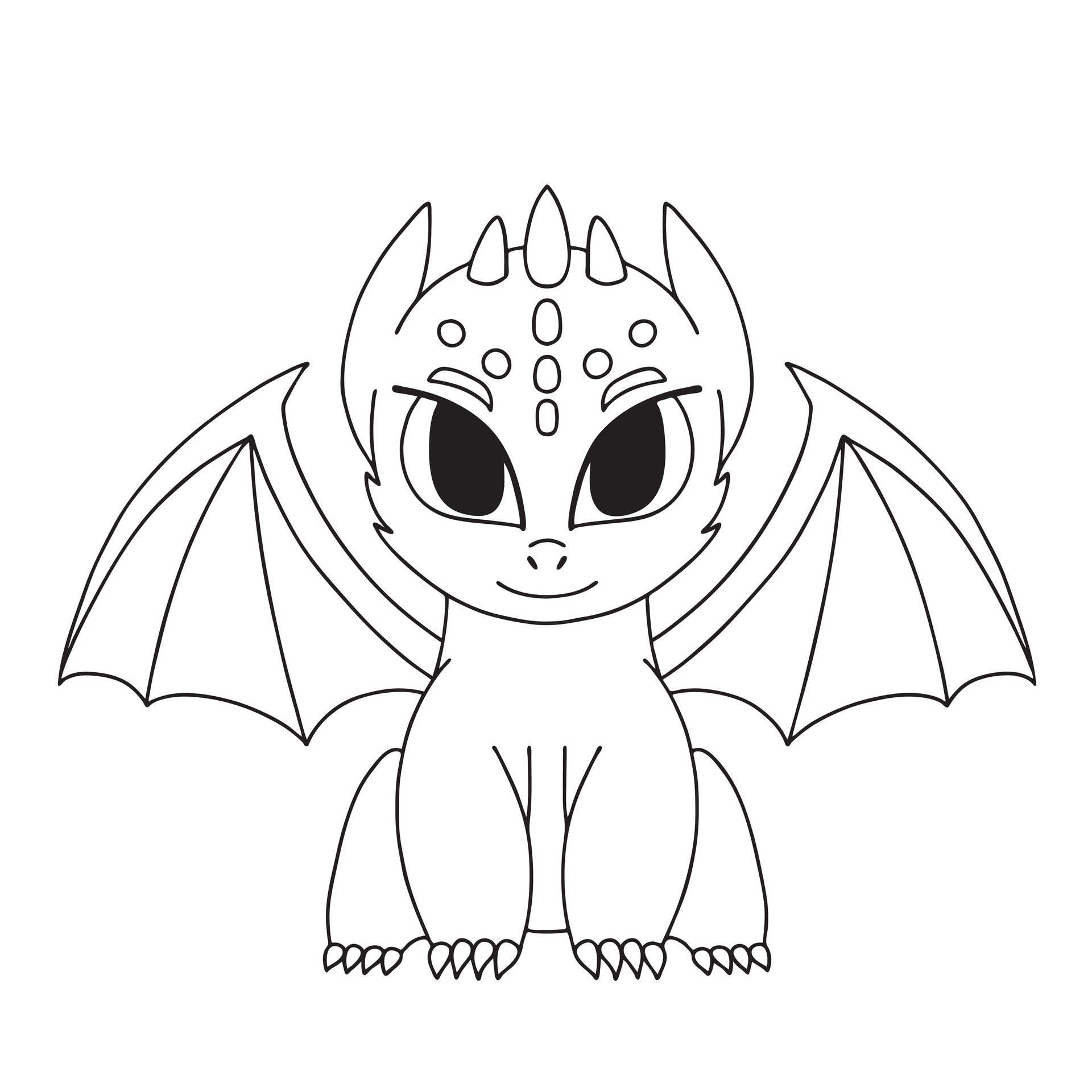 Little cute cartoon dragon. Vector illustration. Black and white ...