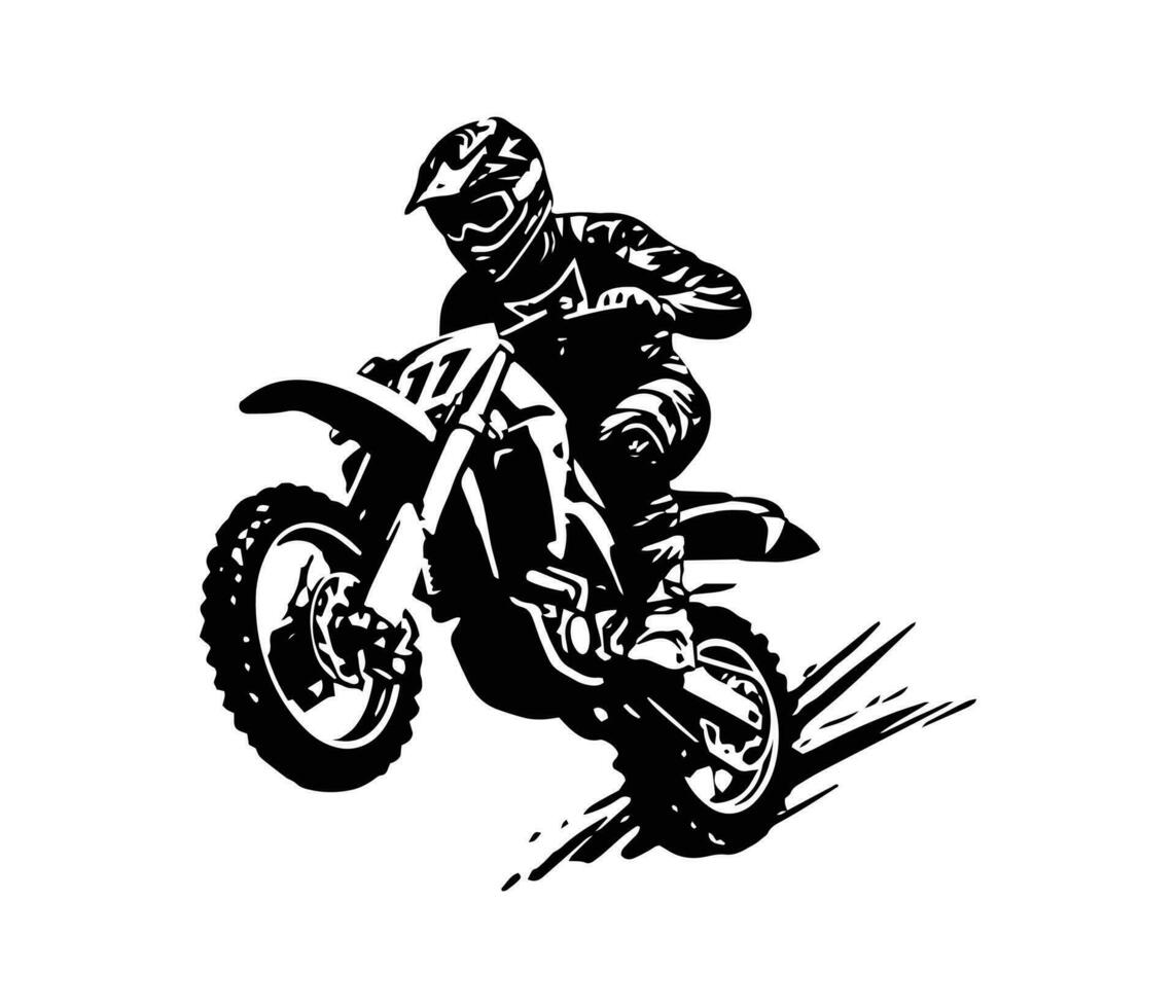 vector de negro y blanco saltando corredor montando el motocross logo icono silueta