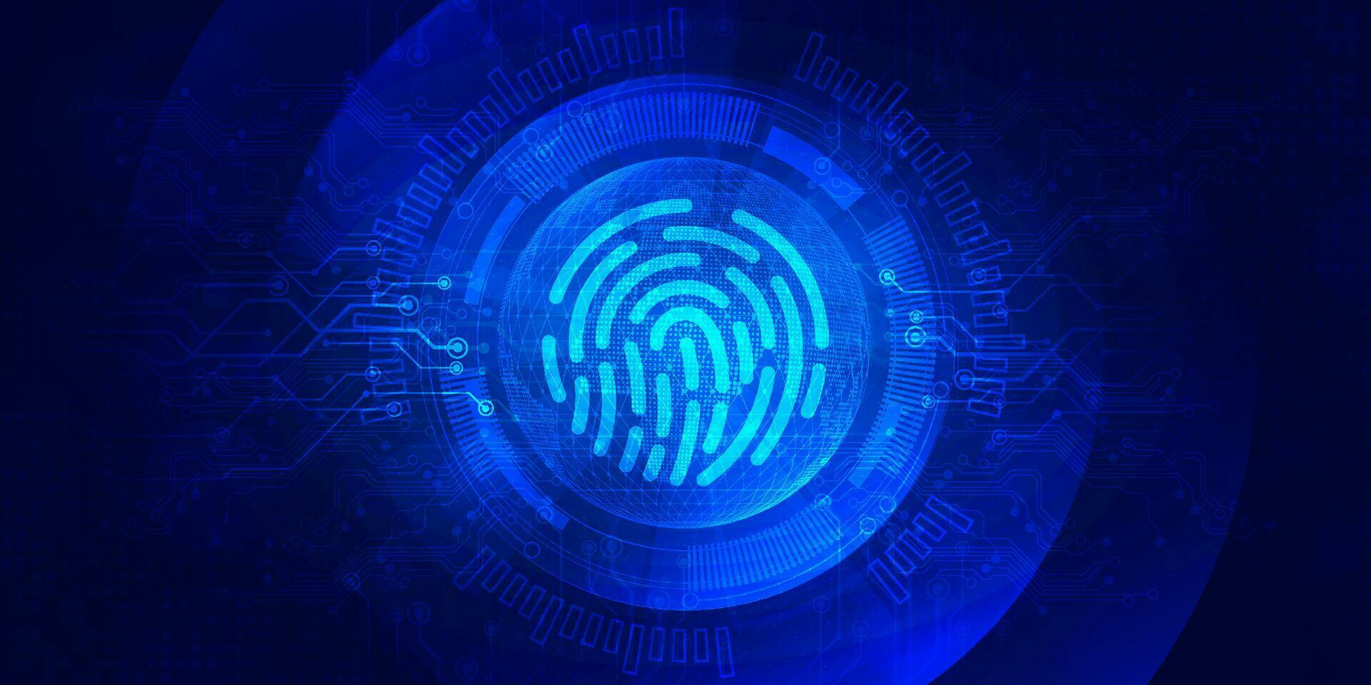 Abstract digital technology futuristic secure fingerprint blue background, Cyber security science tech, Innovation future Ai big data, Internet network connection, Cloud hi-tech illustration vector