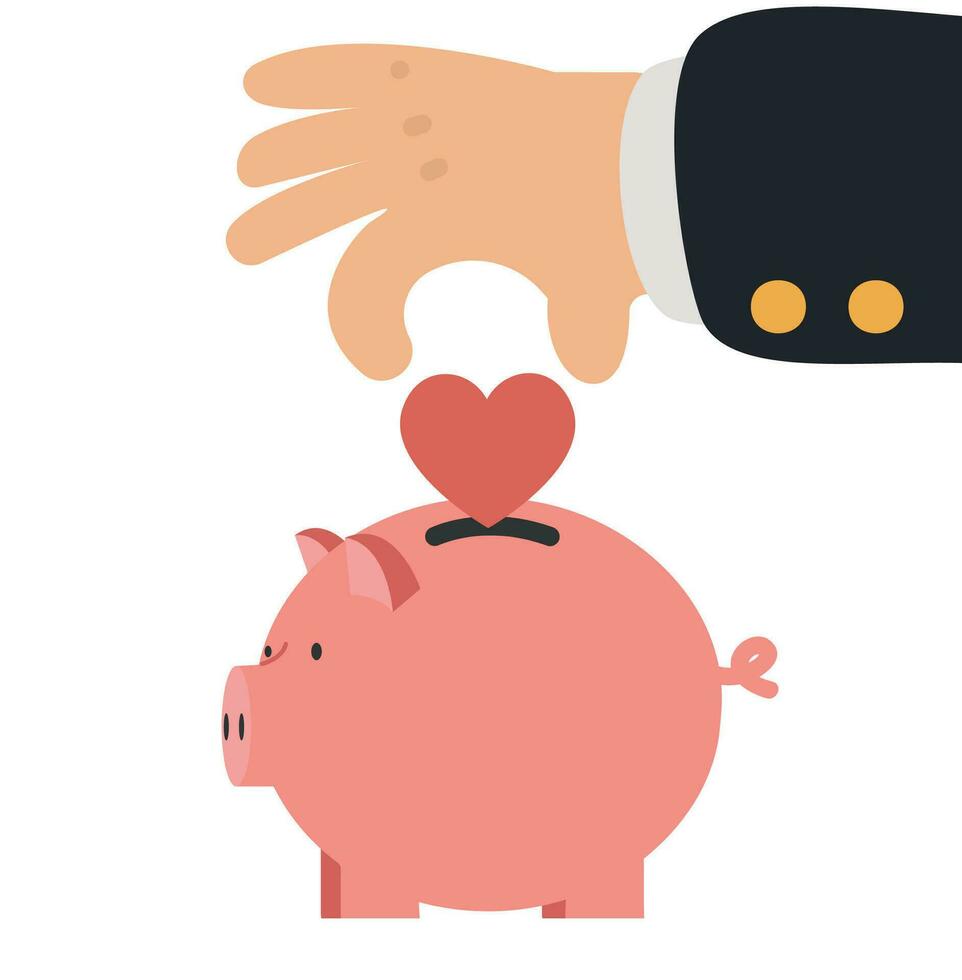 Hand putting coin in Piggy bank with heart vector