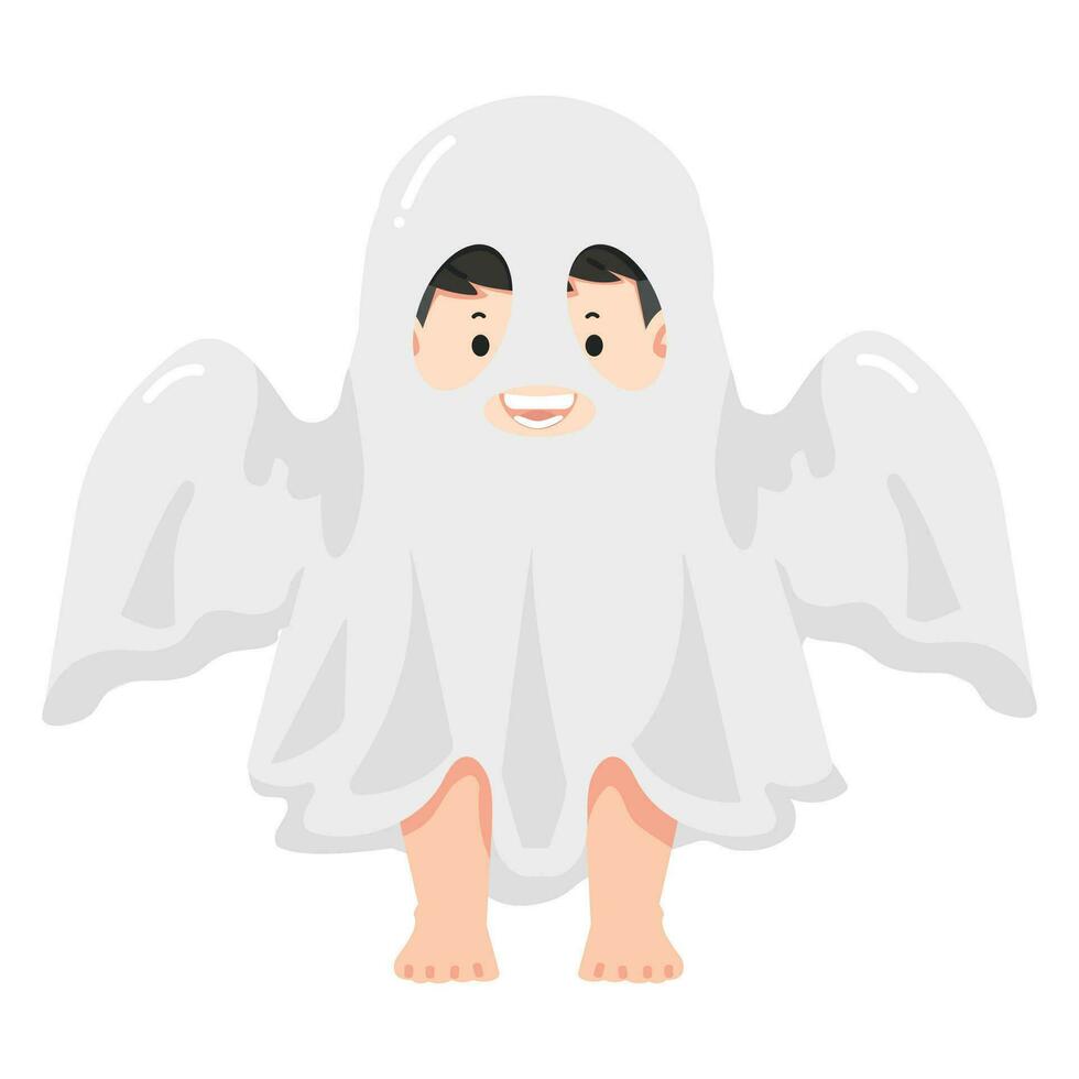 Ghost Halloween Kid Costume cartoon vector