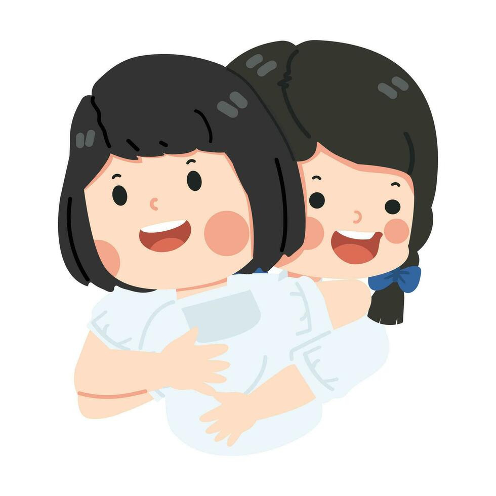 Cute girls student friend hug vector