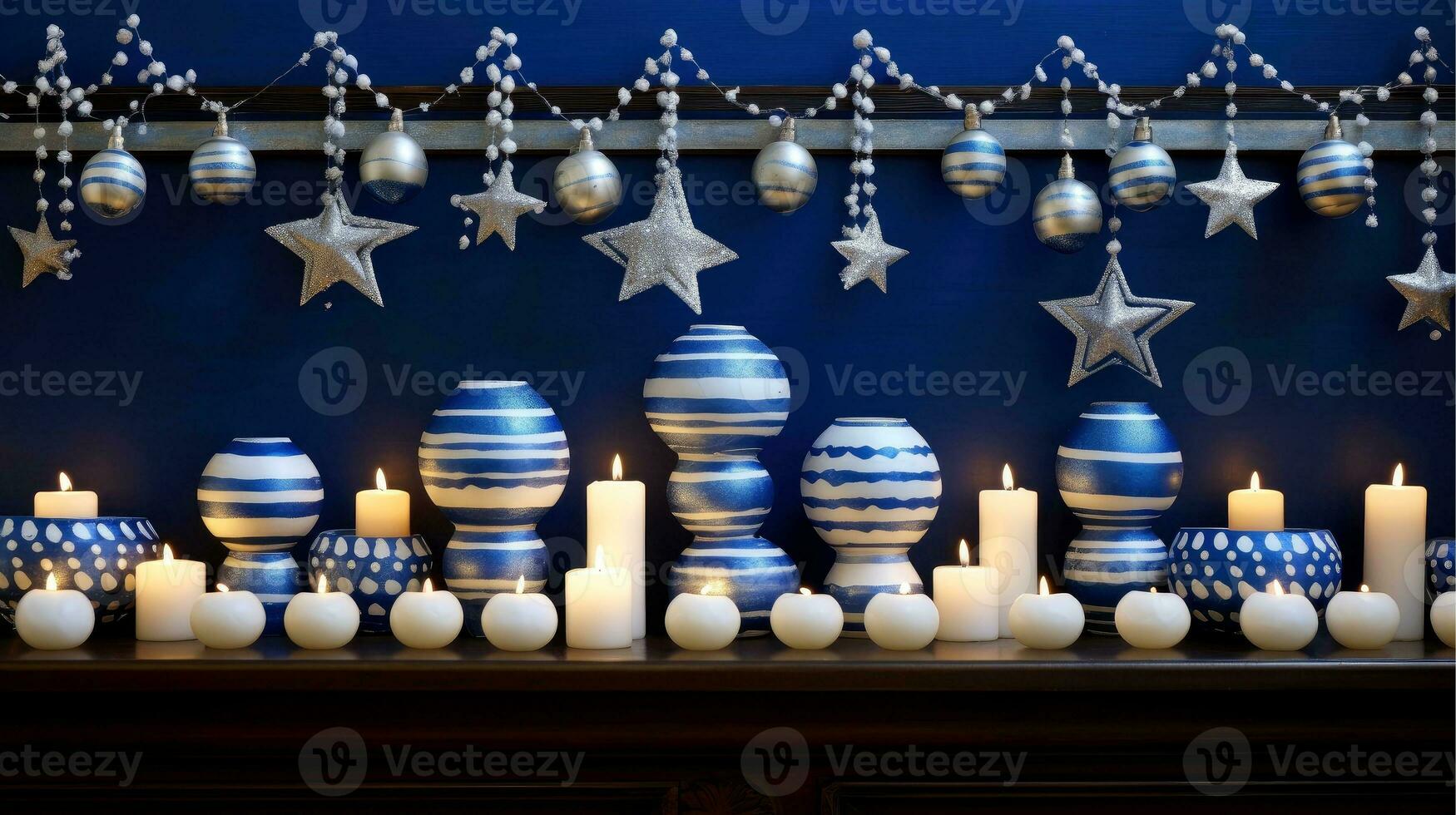Hanukkah festive celebration concept, glow of the menorah with shining candles and star, Generative AI illustration photo