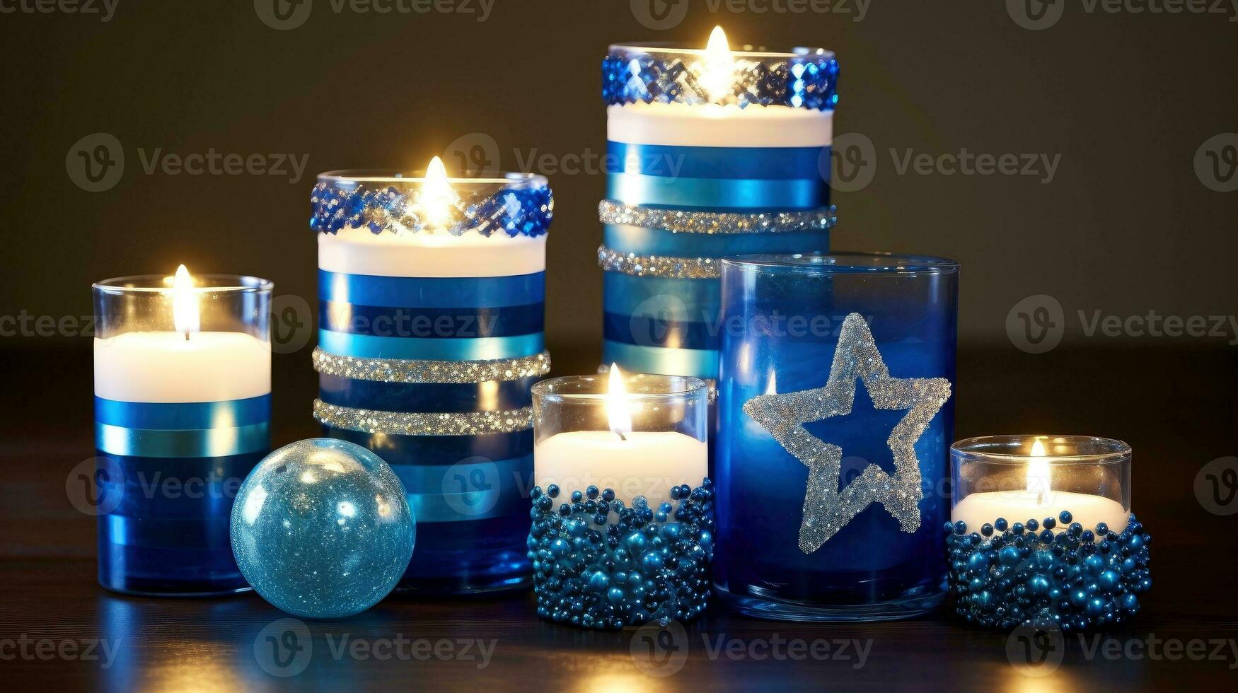Hanukkah festive celebration concept, glow of the menorah with shining candles and star, Generative AI illustration photo