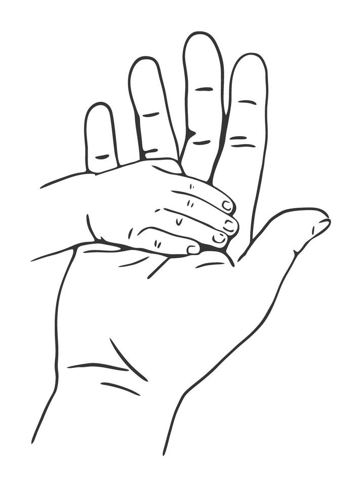 Dad holding baby hand in palm black and white illustration photo