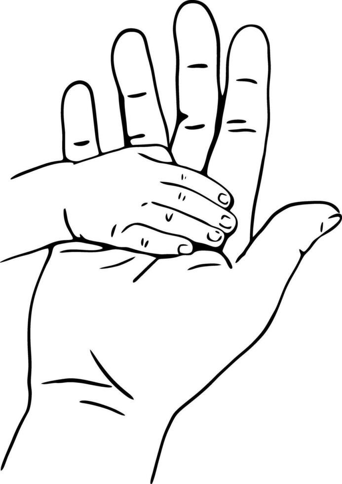 Dad holding baby hand in palm vector illustration