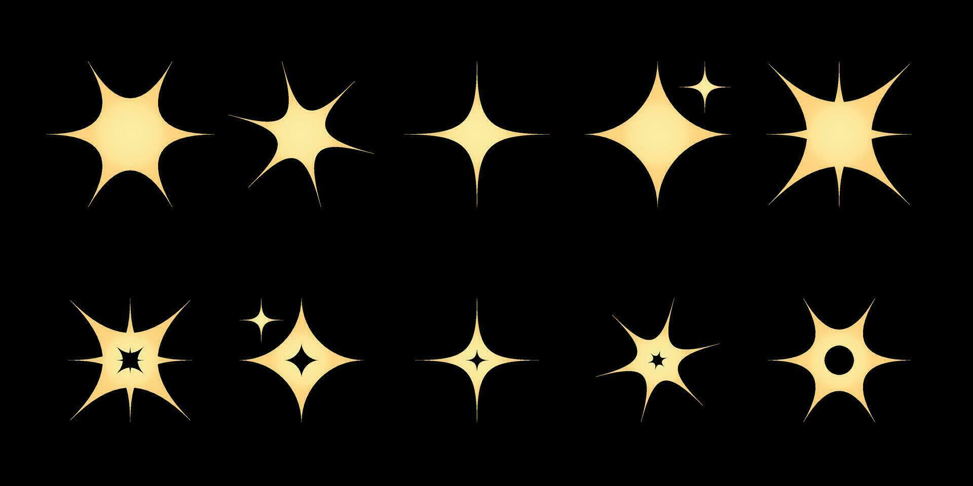 Sparkle star icons. Shine icons. Different gold sparkles icons. Collection of star sparkles symbol. Stars sparkles. vector