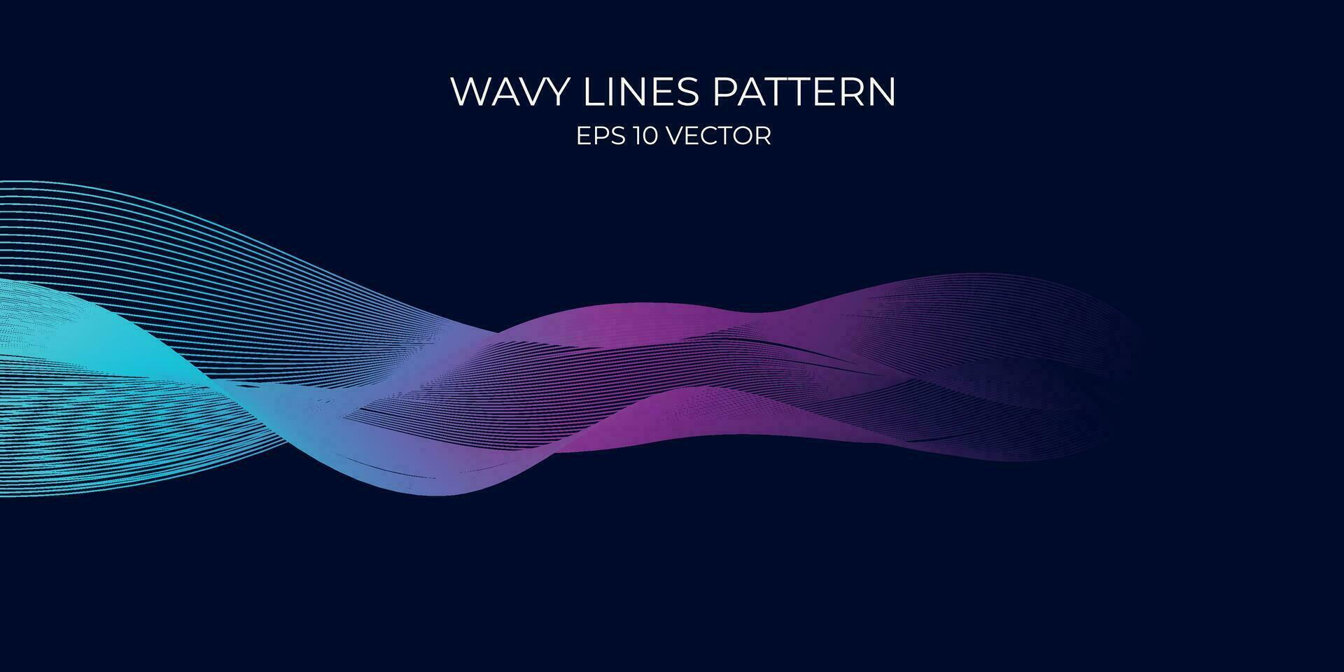 Vector wavy lines pattern smooth curve flowing dynamic blue green gradient light isolated on navy background. Concept for technology, digital, communication, science, music.