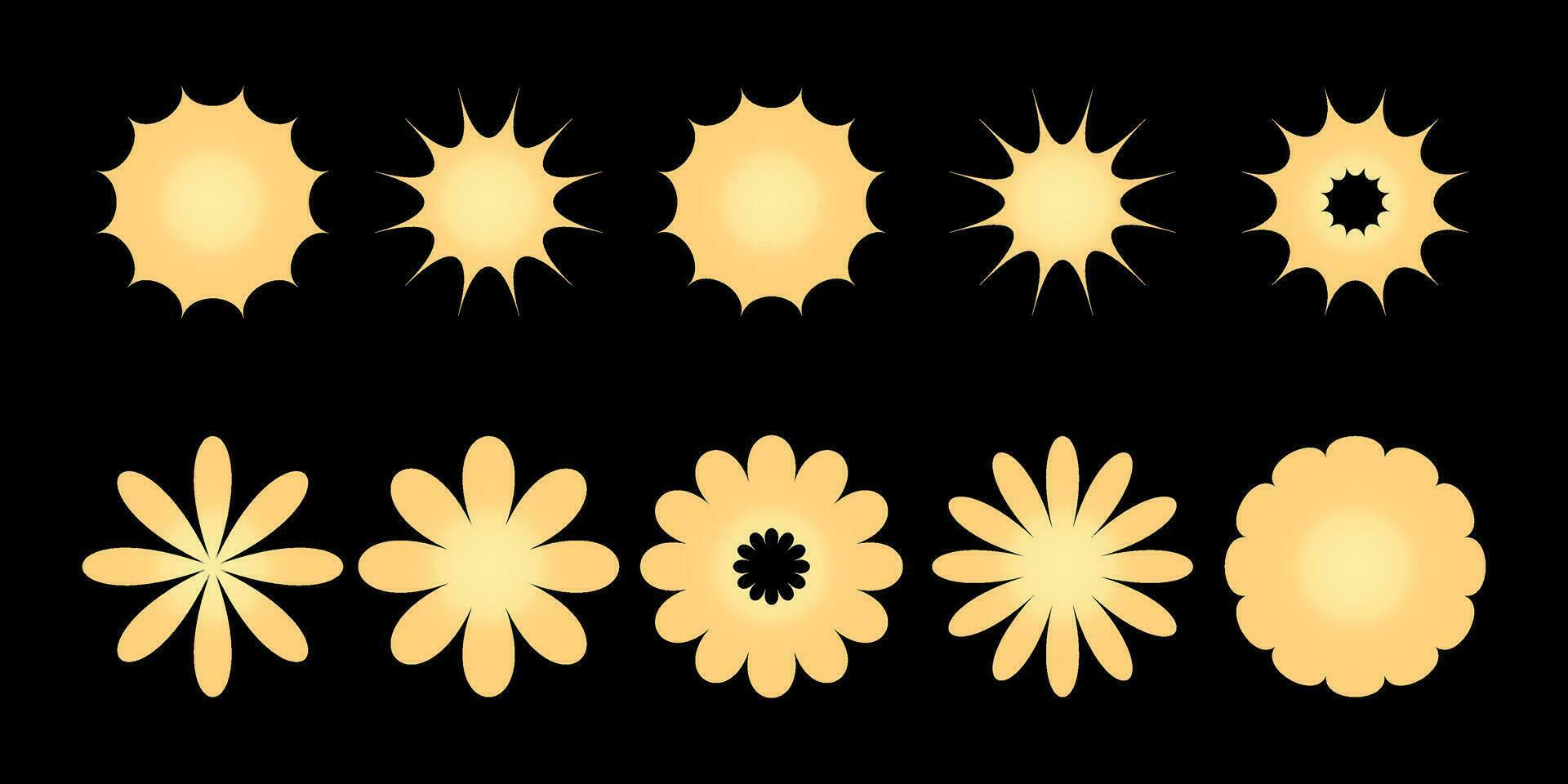 Gold star burst sticker vector set. Flat price tags explosion silhouettes, starburst retro sale badge. Star blank label, stickers emblem.