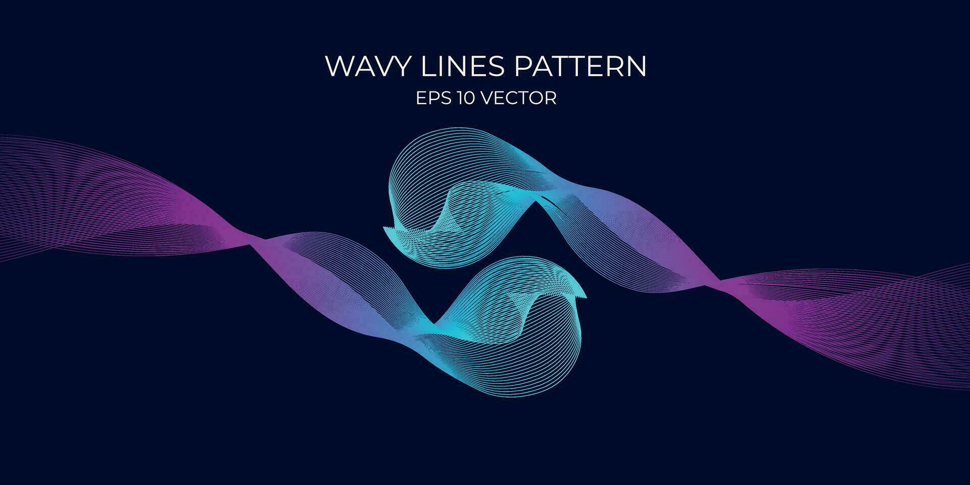 Vector wavy lines pattern smooth curve flowing dynamic blue green gradient light isolated on navy background. Concept for technology, digital, communication, science, music.