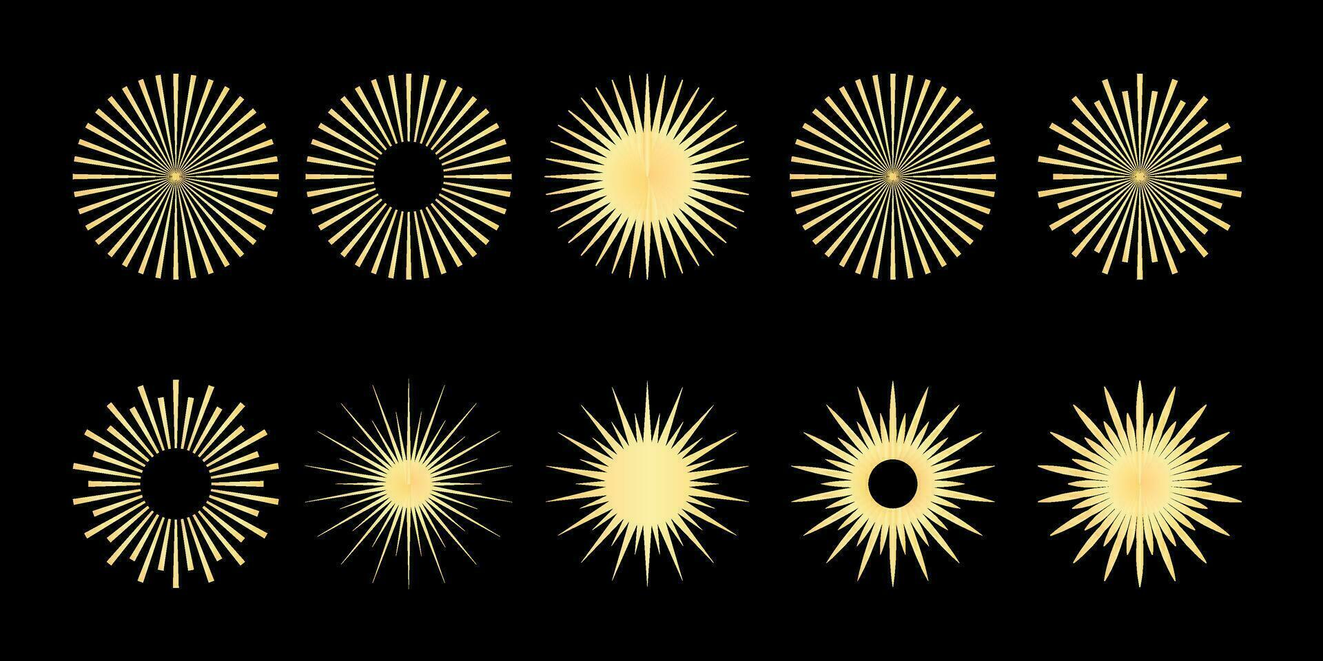 rayos de sol elemento. radial rayas antecedentes. rayos de sol icono recopilación. retro rayos de sol diseño. vector ilustración.