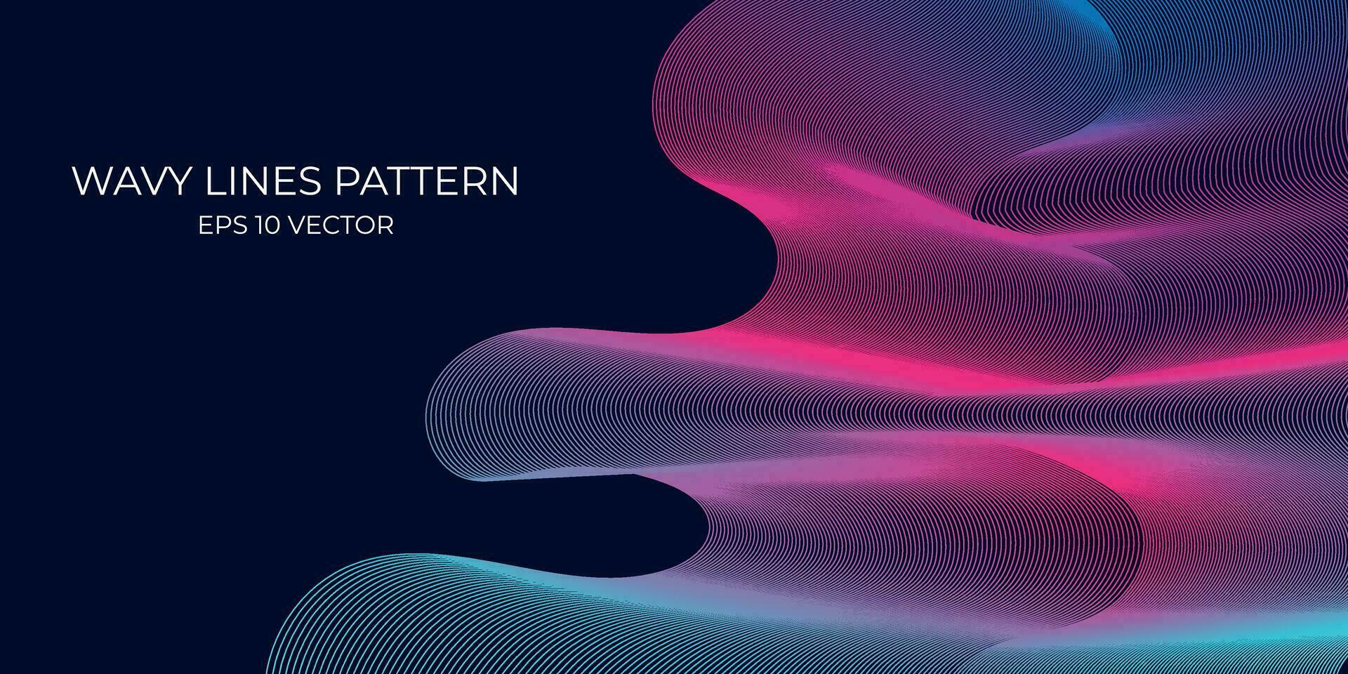 Vector wavy lines pattern smooth curve flowing dynamic blue green gradient light isolated on navy background. Concept for technology, digital, communication, science, music.