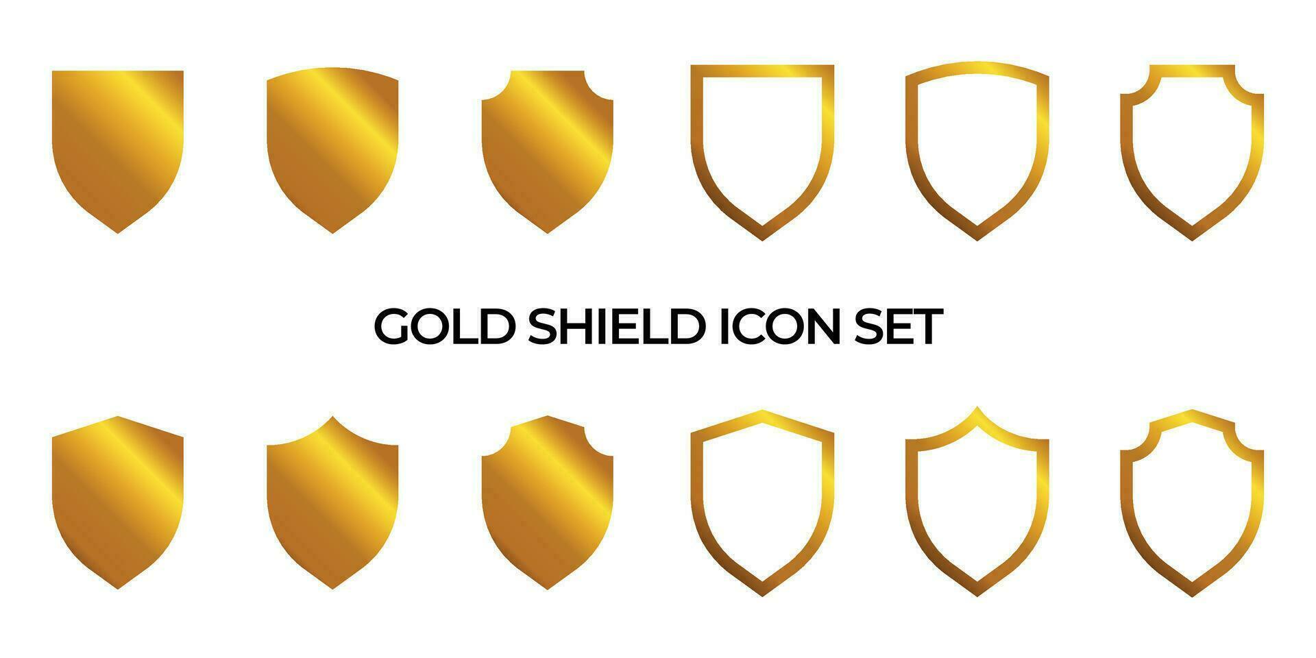 Shield icon set in gold color style. Protect shield security line icons. Badge quality symbol, sign, logo or emblem. Vector illustration