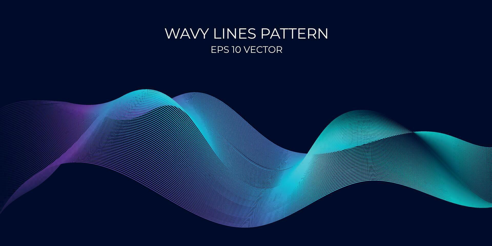 Vector wavy lines pattern smooth curve flowing dynamic blue green gradient light isolated on navy background. Concept for technology, digital, communication, science, music.
