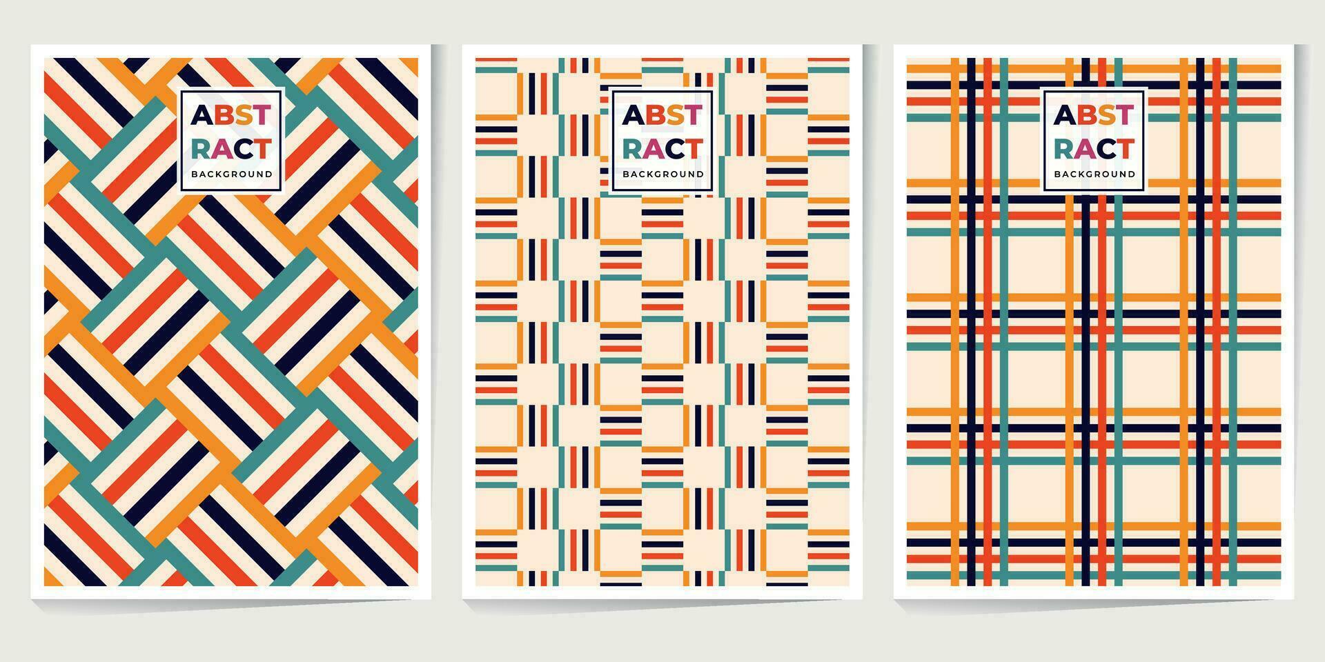 Retro geometric pattern background, vector abstract circle, triangle and square lines art. Trendy bauhaus pattern backgrounds set. Applicable for brochures, posters, covers and banners.