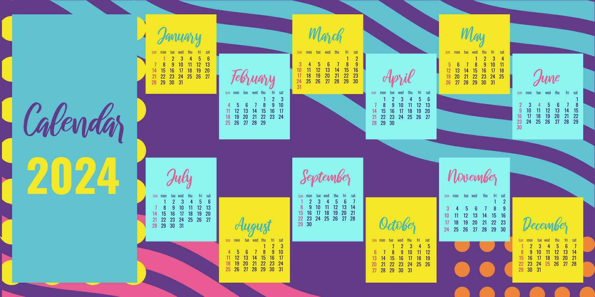 2024 calendar happy new year. Layout template. vector