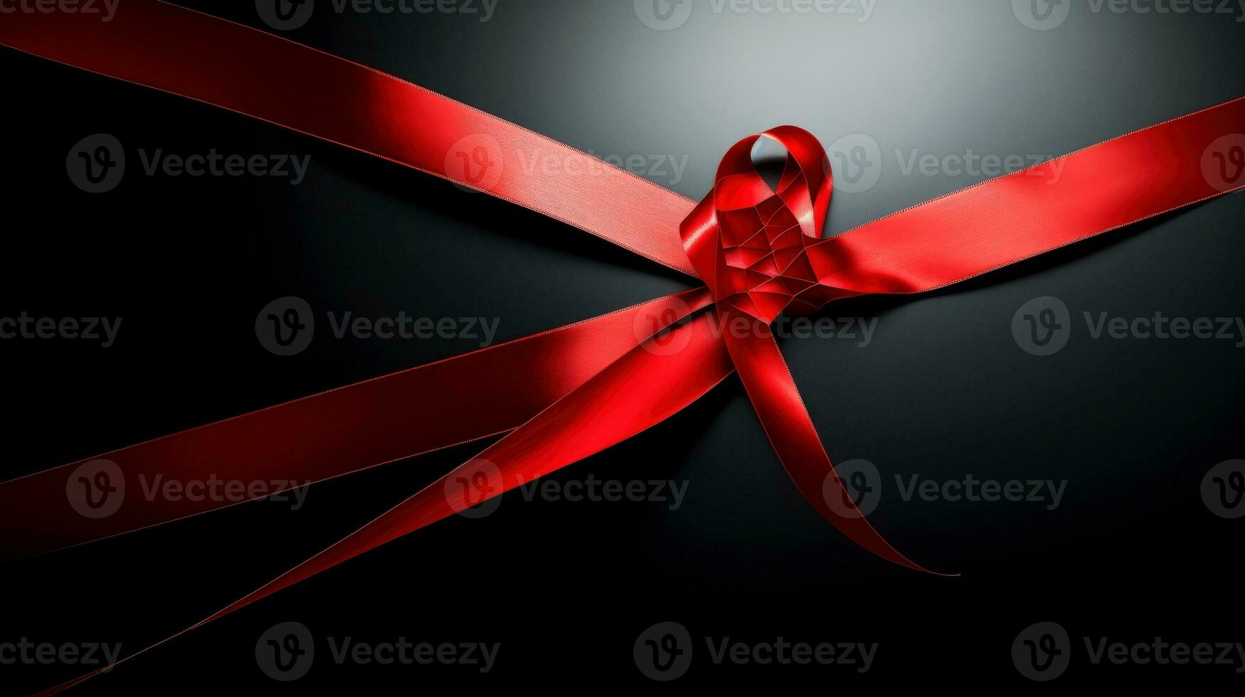 Red ribbon on dark background, World AIDS Day, concept of helping those in need, Generative AI illustration photo