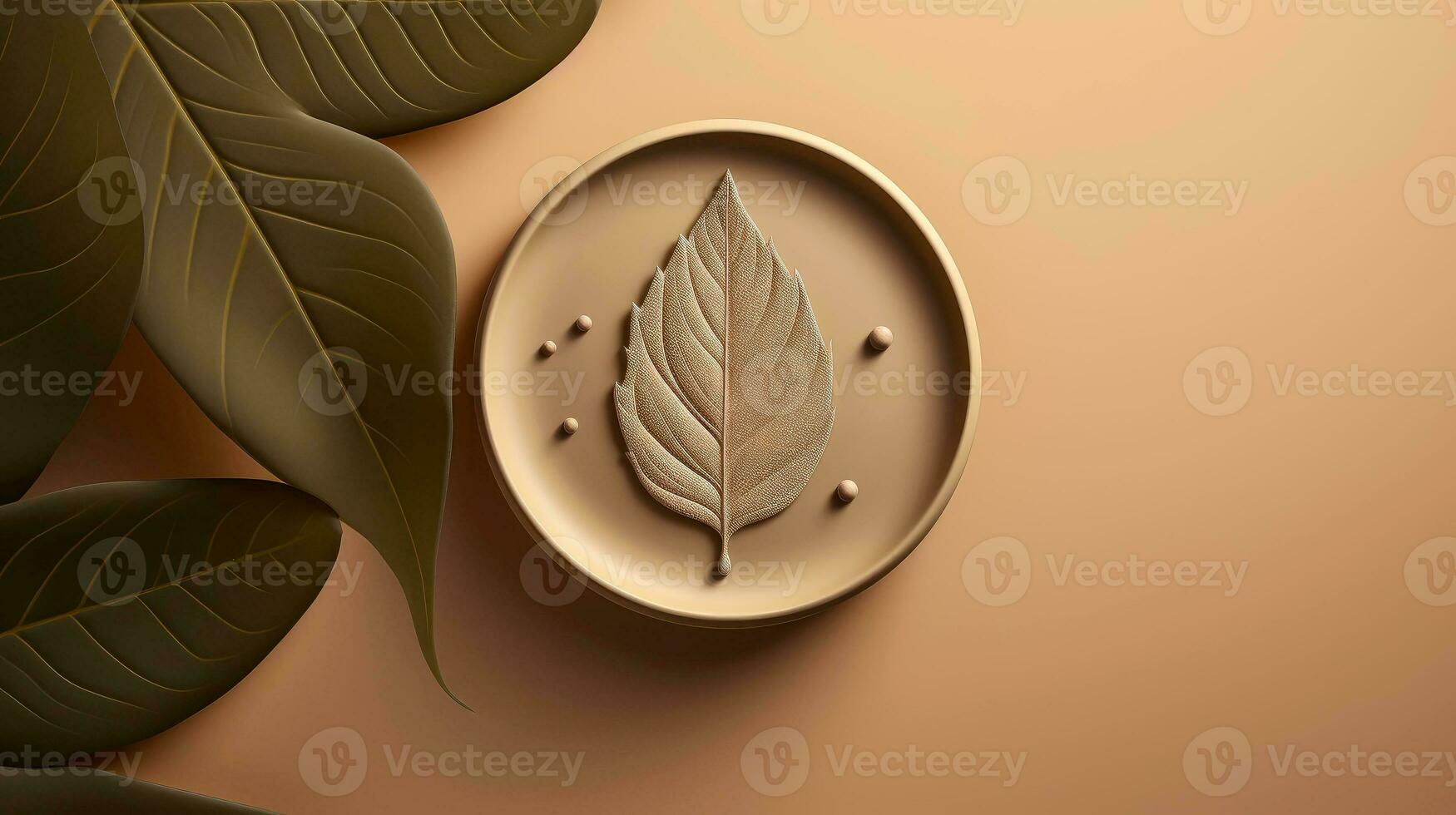 3d mockup leaf of tree and plant. Ecology, bio and natural products concept, Close up view of leaves composition, minimal style, Generative AI illustration photo