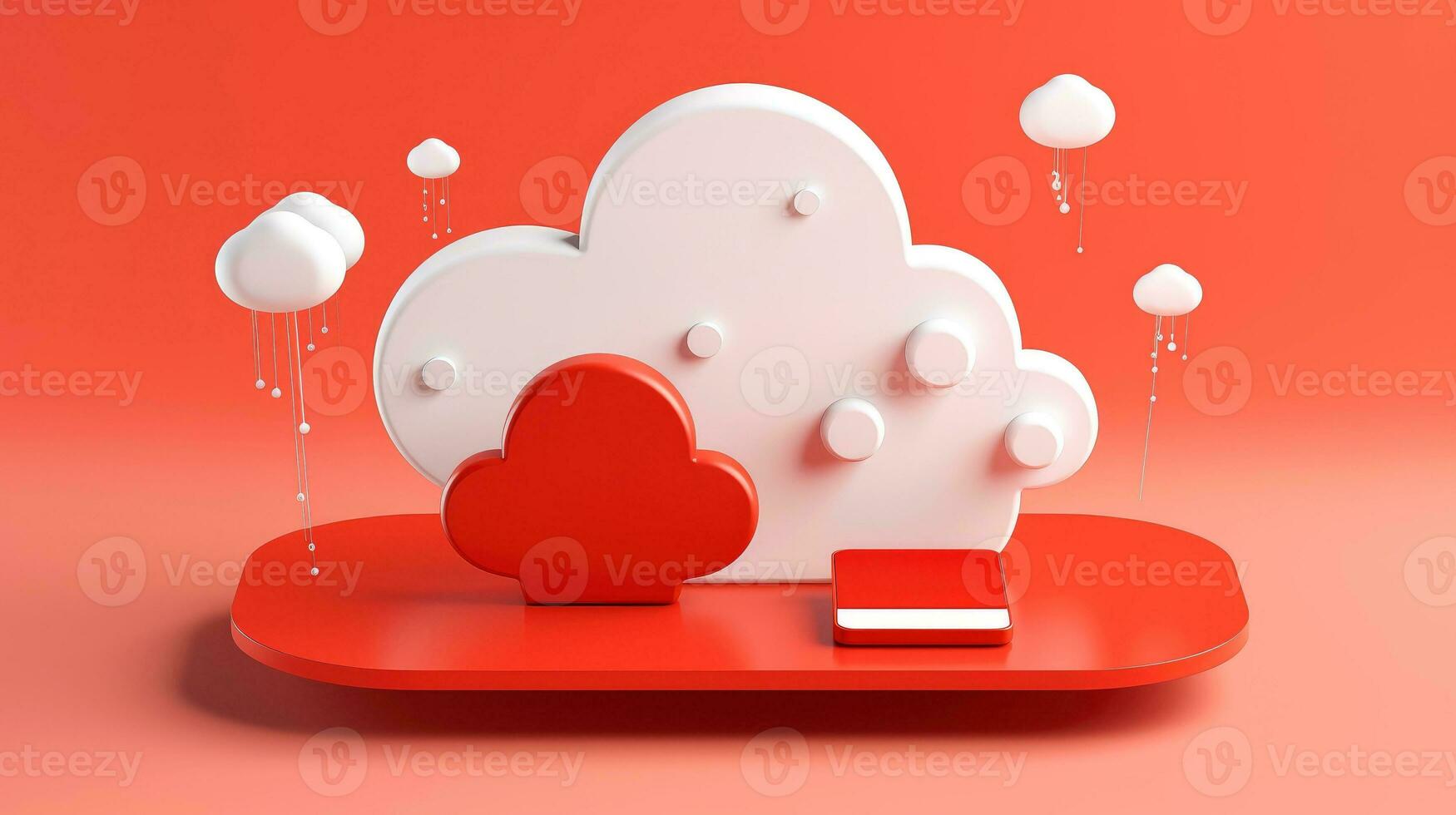 3D red white cloud icon minimal style, cloud computing online service, digital technology security concept, Generative AI illustration photo